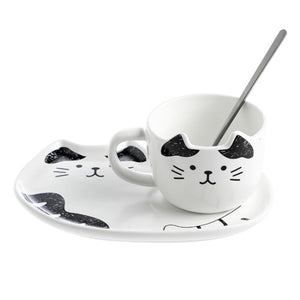 cute cat ceramics coffee mug set black
