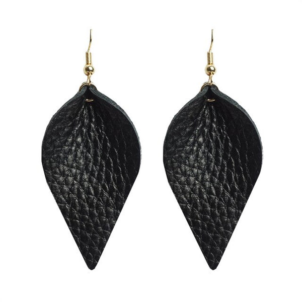 leather earrings black