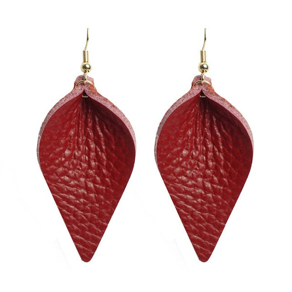 leather earrings red