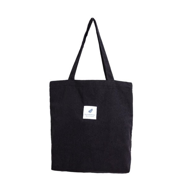 foldable corduroy shopping bag black