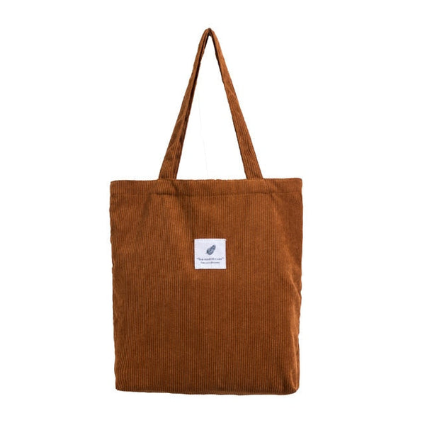 foldable corduroy shopping bag brown