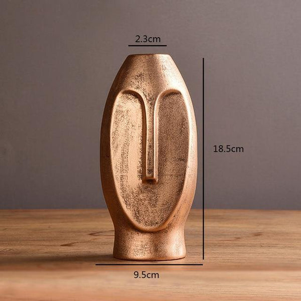 abstract face vase meduim golden