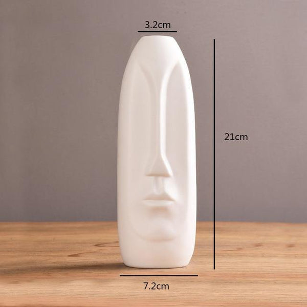 abstract face vase tall white
