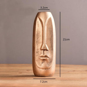 abstract face vase tall gold