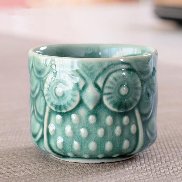 owl succulents pots dark green