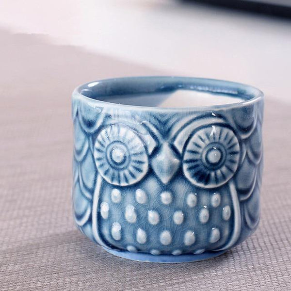 owl succulents pots blue