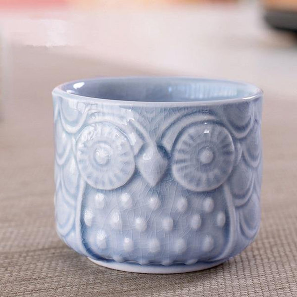 owl succulents pots light blue
