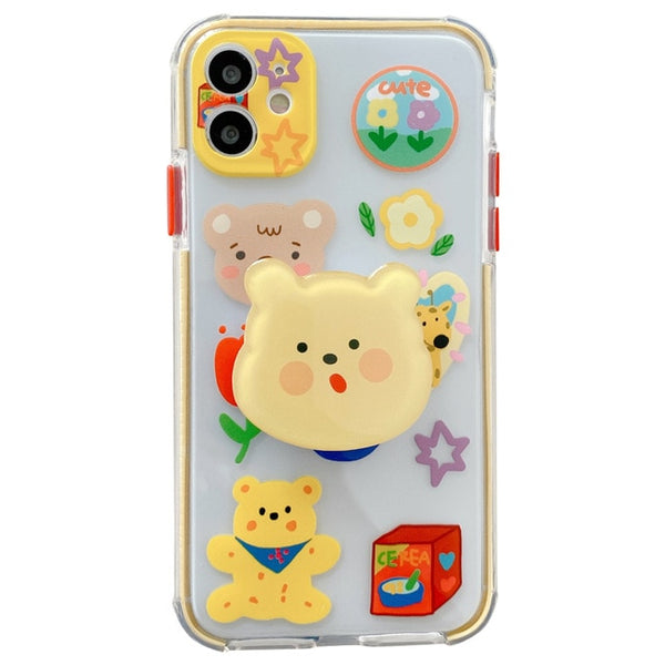 cute korean cartoon character iphone case with holder