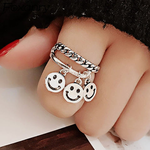 925 sterling silver smiley ring for women