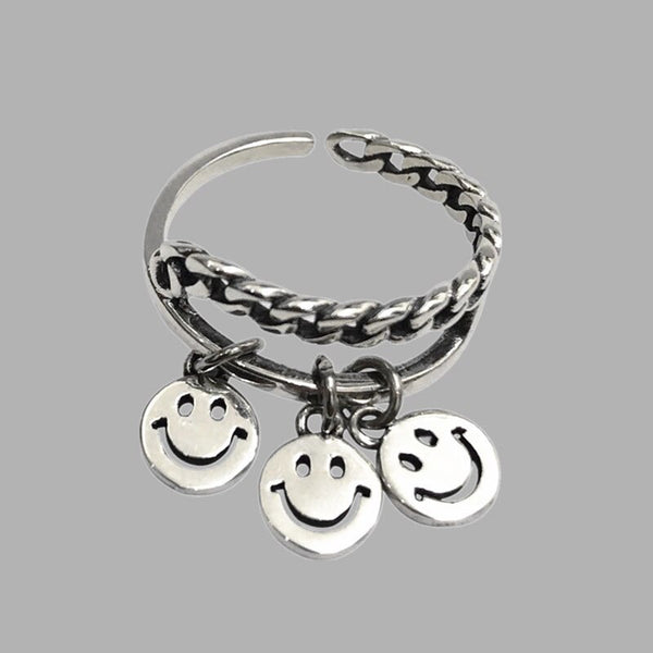 925 sterling silver smiley ring for women
