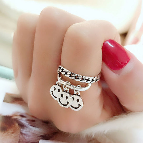 925 sterling silver smiley ring for women