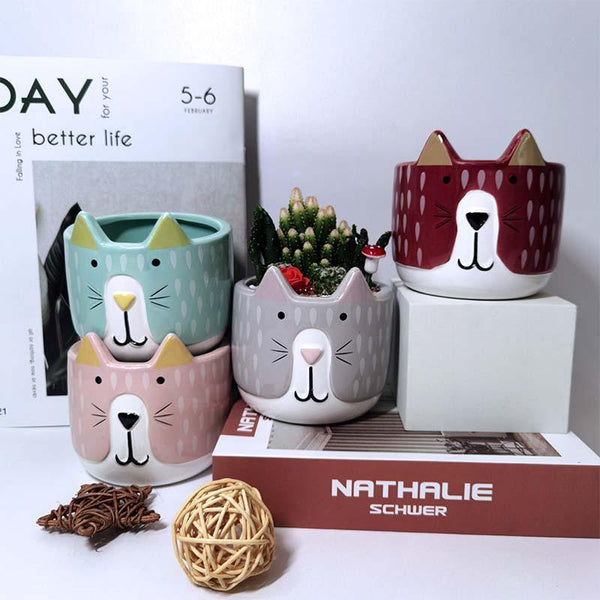 cat ceramic planters