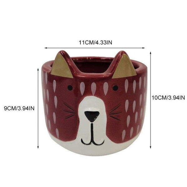 cat ceramic planters red