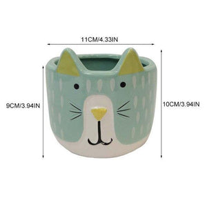 cat ceramic planters green