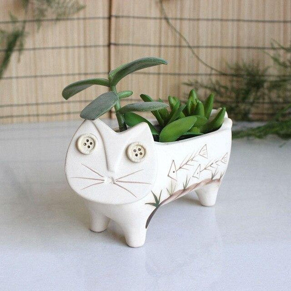 white cat succulent planter | ceramic animal planter default title
