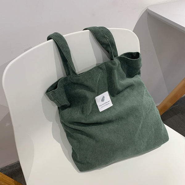 foldable corduroy shopping bag green