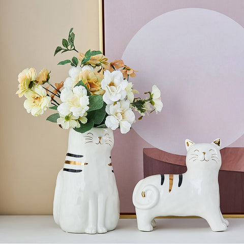 ceramic cat vase  and ornament