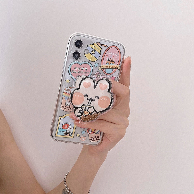iphone case with cute korean inspired quicksand rabbit
