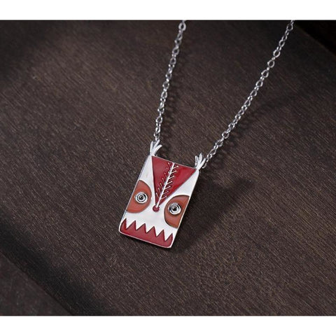 925 sterling silver square enamel owl necklace