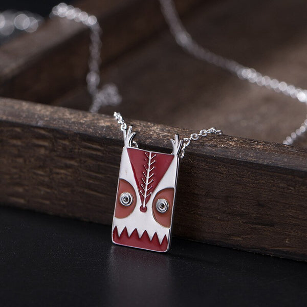 925 sterling silver square enamel owl necklace