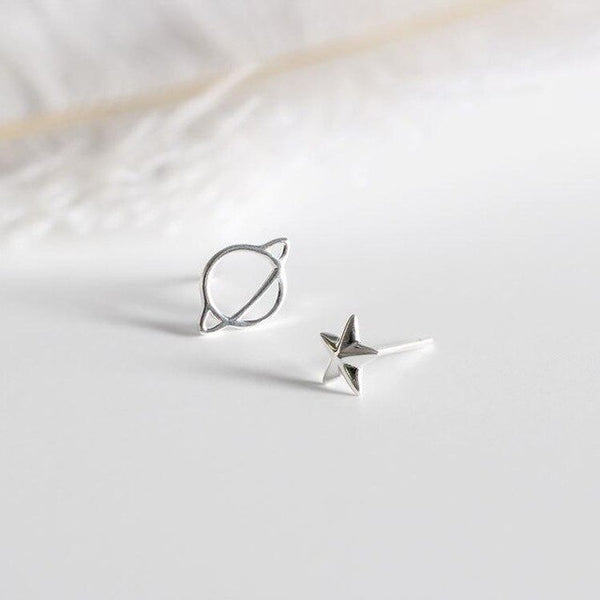 mismatched planet stud earrings silver