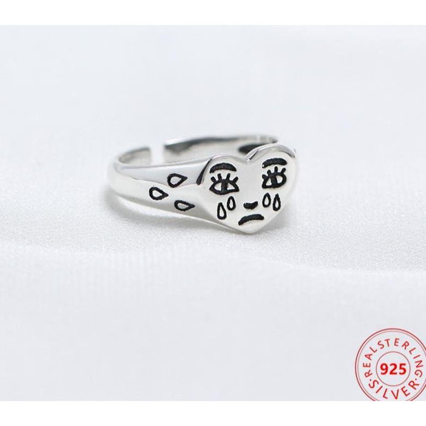 retro tears face ring