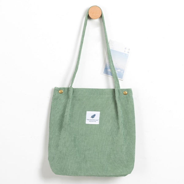 foldable corduroy shopping bag light green