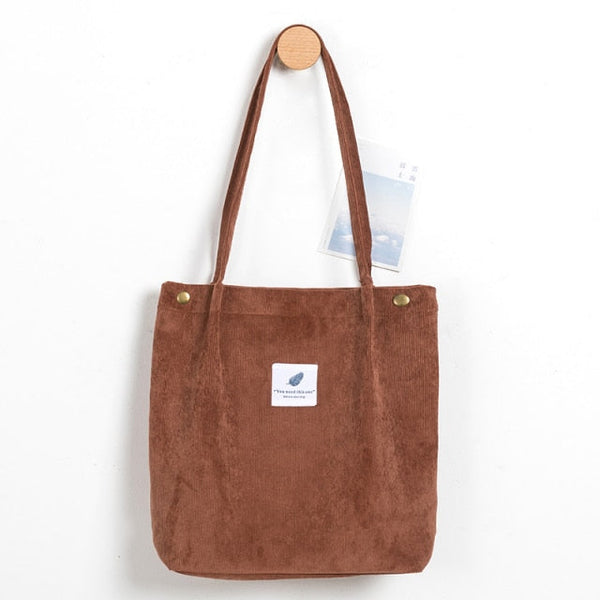 foldable corduroy shopping bag light brown