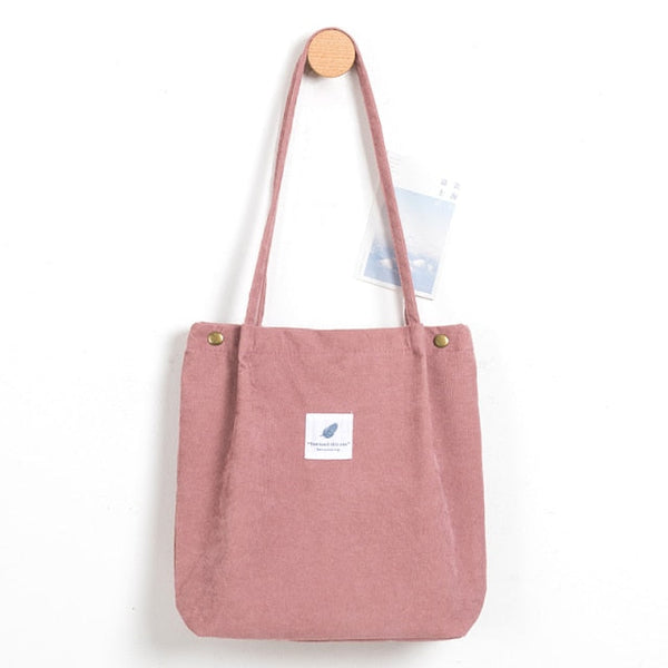 foldable corduroy shopping bag pink