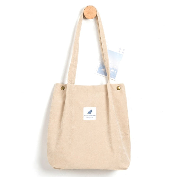 foldable corduroy shopping bag beige