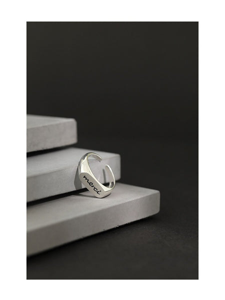 925 sterling silver merci rings resizable / silver