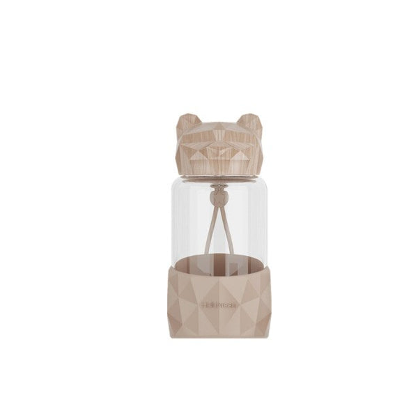 kawaii bear-shaped glass water bottle 340ml / dark brown