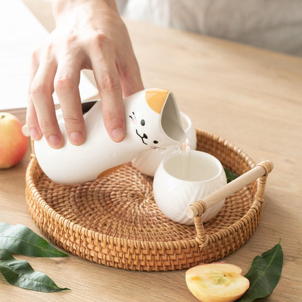 3pcs cat japanese wine pot