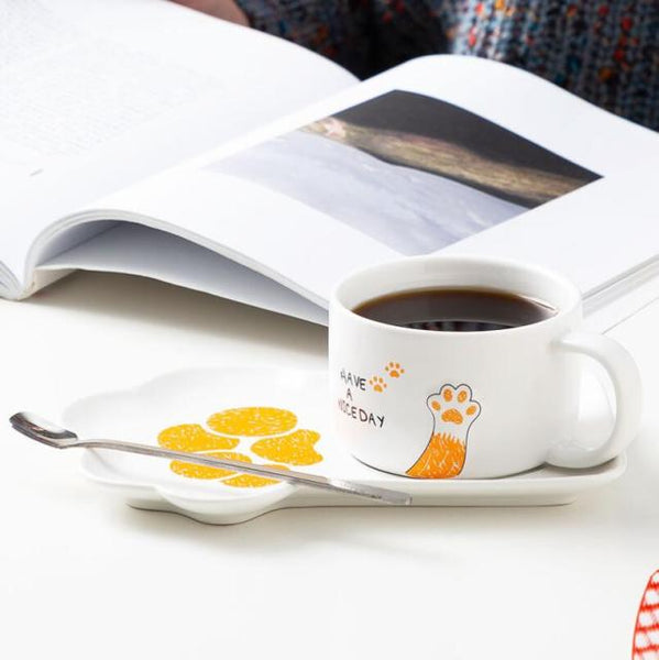 cute cat ceramics coffee mug set orange