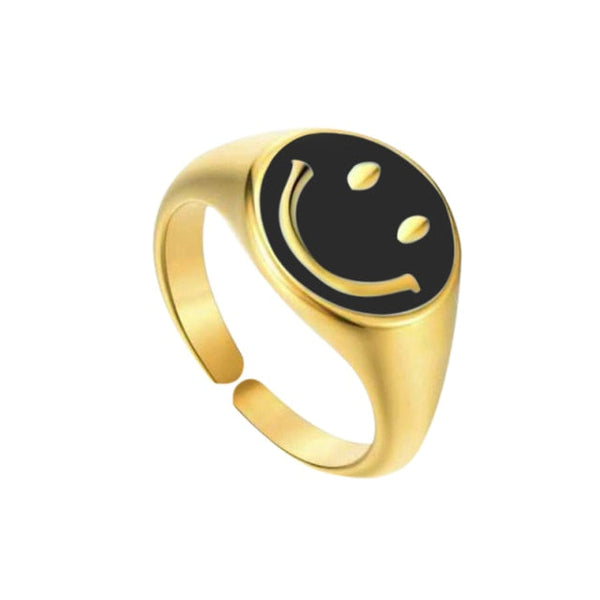 smiley face ring black