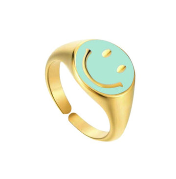 smiley face ring light blue