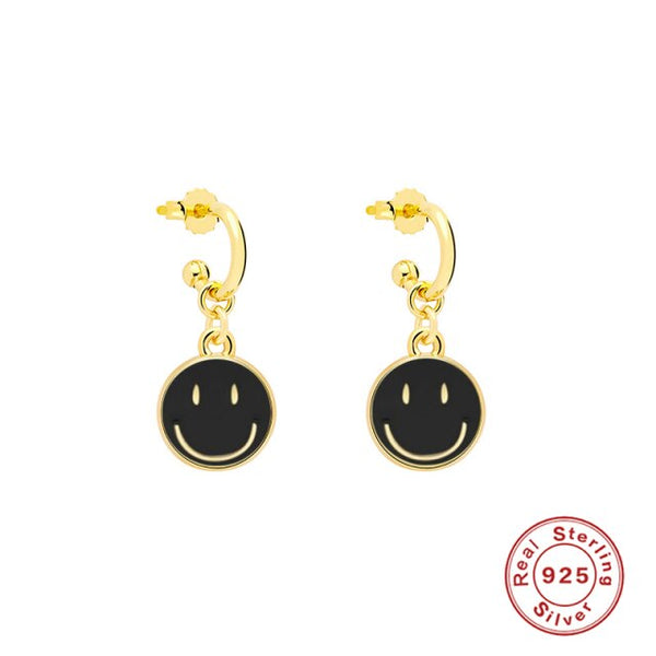 smiling face hoop earrings black