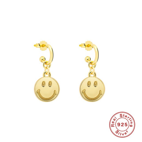 smiling face hoop earrings gold