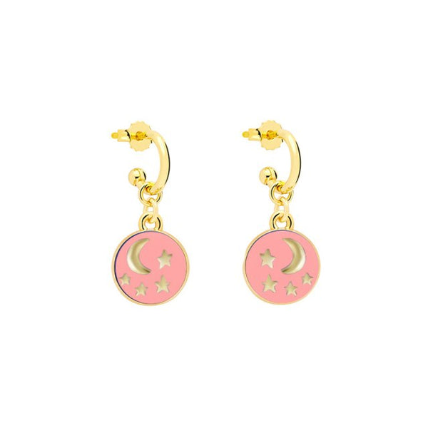 smiling face hoop earrings pink moon
