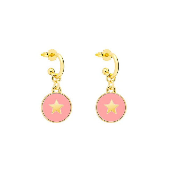 smiling face hoop earrings pink stars
