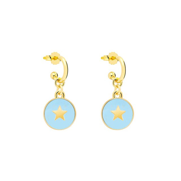 smiling face hoop earrings blue stars