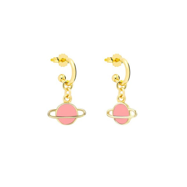 smiling face hoop earrings pink saturn