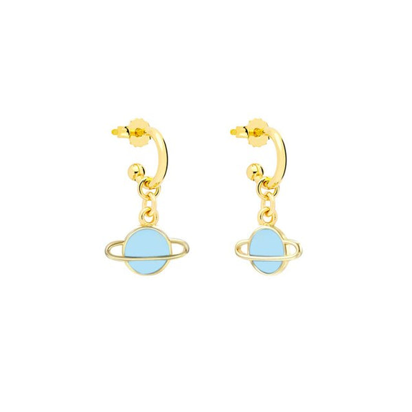 smiling face hoop earrings blue saturn