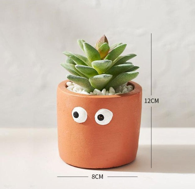 cement flower pot with artificial succulents a