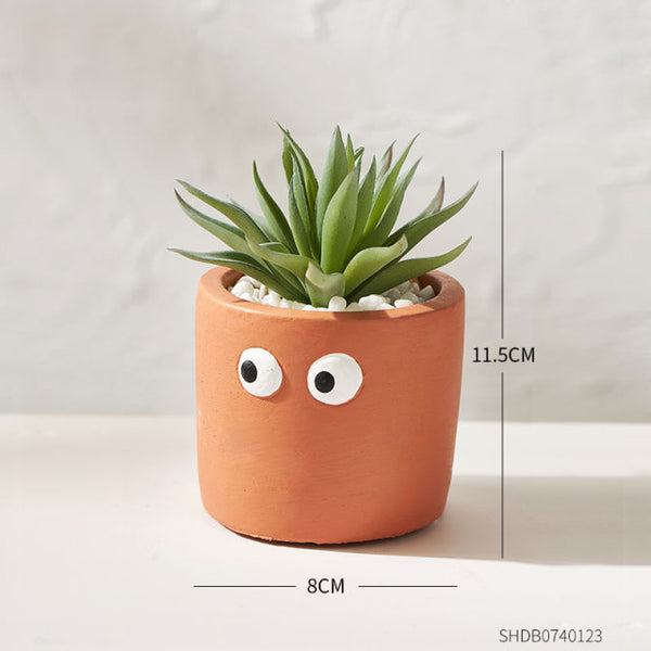 cement flower pot with artificial succulents b