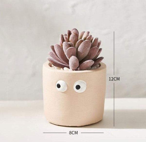 cement flower pot with artificial succulents c