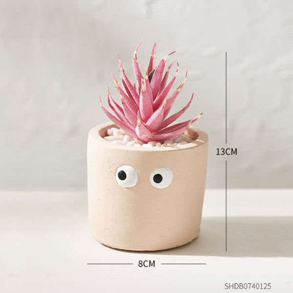 cement flower pot with artificial succulents d