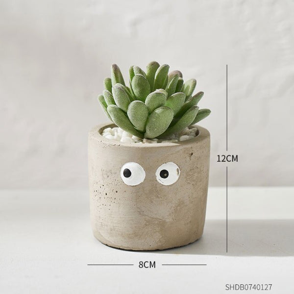 cement flower pot with artificial succulents f