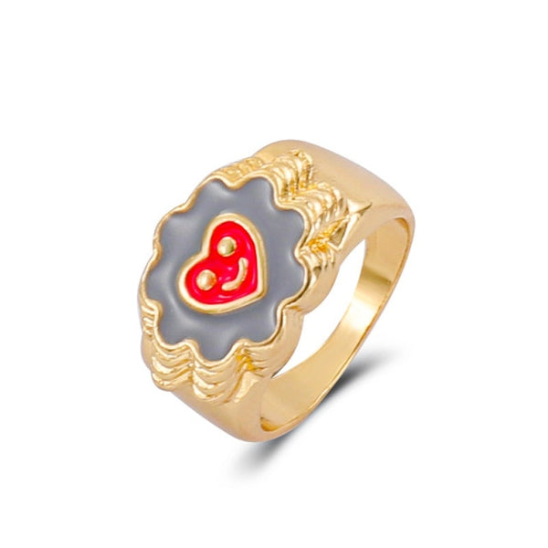 stainless steel chunky rings suitable / c heart flowers