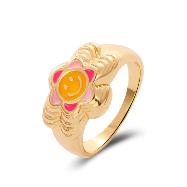 stainless steel chunky rings suitable / o smiley sun flower